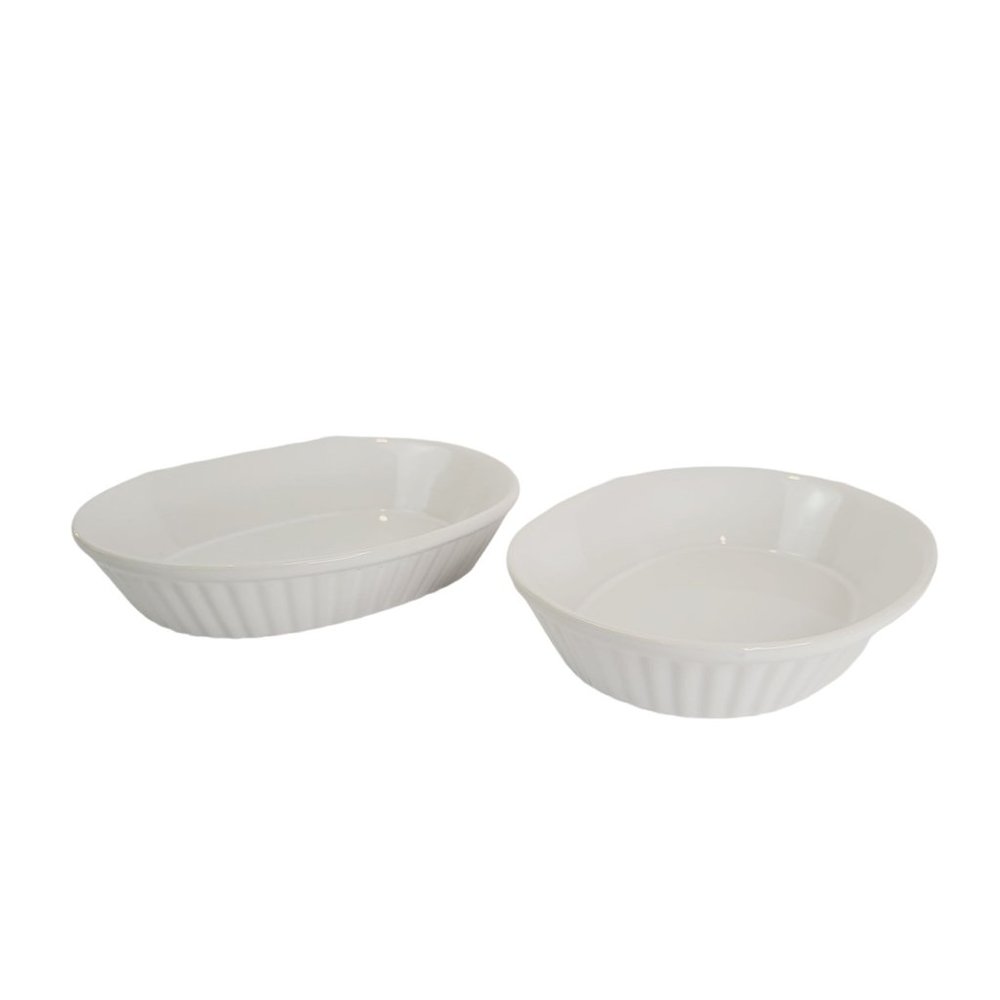 Set of 2 VINTAGE White Fluted Oval Creme Brulee/Quiche Baking Dishes/Ramekins